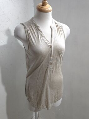 Dynamite | Light Beige Sleeveless Henley Top